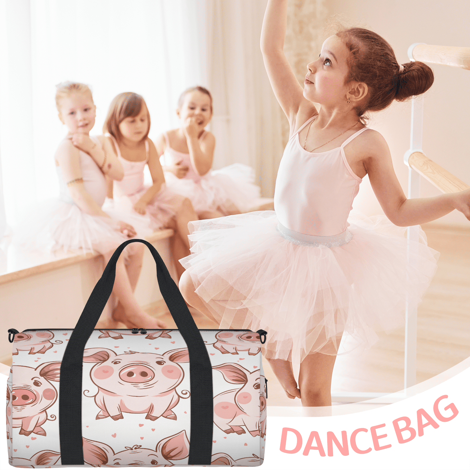 Herdesigns Cute Animal Pig Gym Bag for Women, Duffle Bag for Travel Sport, Lightweight Waterproof Carry on Weekender Overnight Dance Yoga Workout Bags