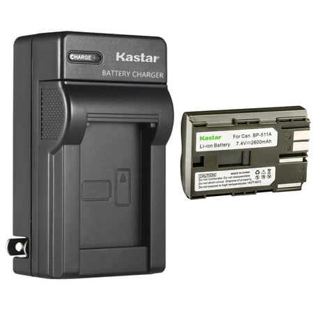 Kastar 1 Pack BP-511 BP-511A Battery and AC Wall Charger Compatible with Canon ZR60 ZR65MC ZR70MC ZR80 ZR85 ZR85MC ZR90 ZR90MC PV130 EOS Rebel DS6041 Cameras Canon Battery Grip BG-E2N