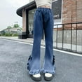 thumbnail image 2 of Gibobby Girls Jeans Wide Leg Skinny Denim Pants Ripped Baggy High Waisted with Pockets Teen Casual Kids Big Girls Bootcut Denim Pants(Blue,8-10 Years), 2 of 9