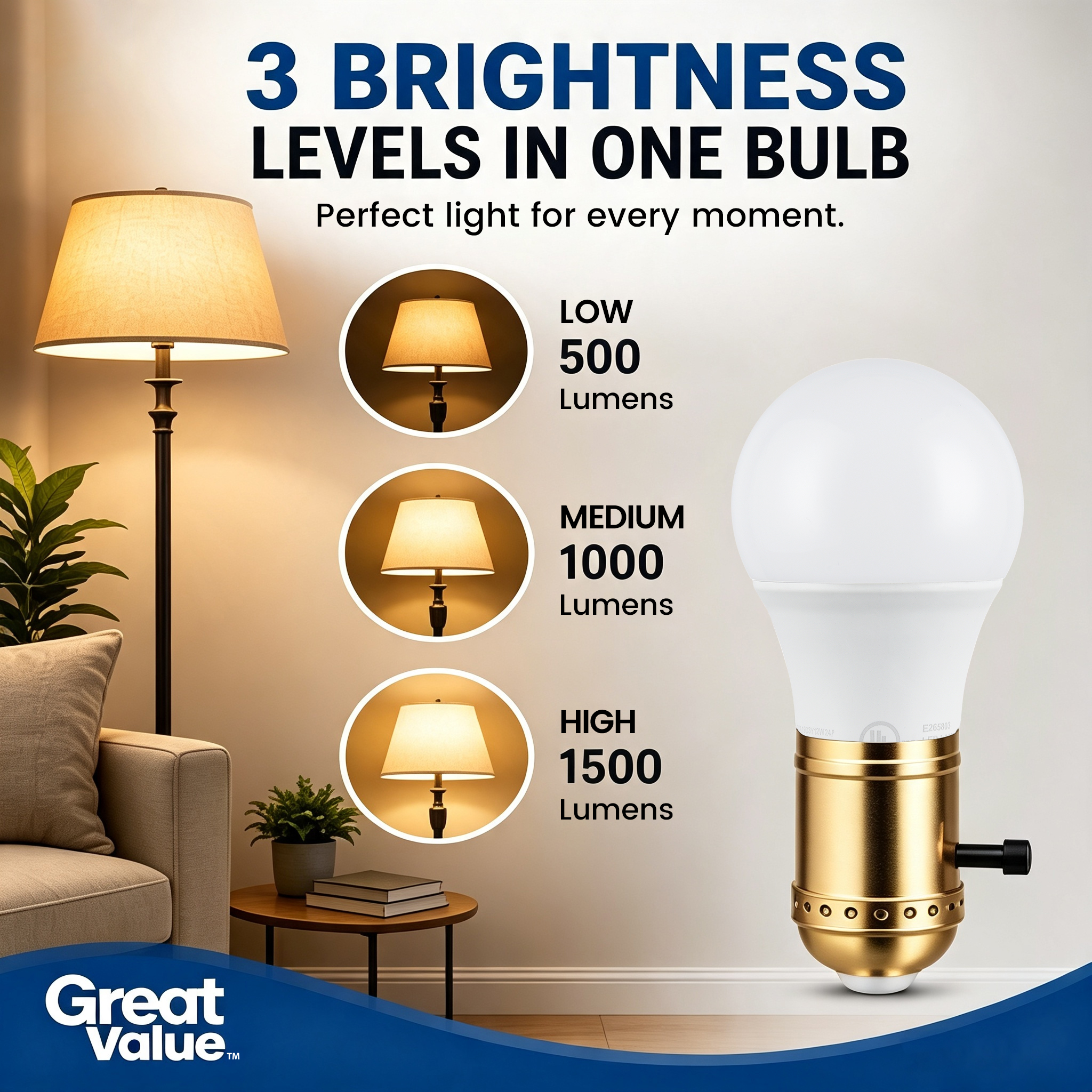 Great Value 3-Way Soft White A19 LED Bulbs, 4-Pack photo 2