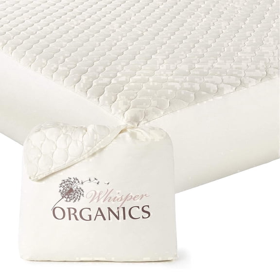 Whisper Organics 100% Cotton Organic Mattress Protector, 300TC Mattress Pad, Queen size, Ivory