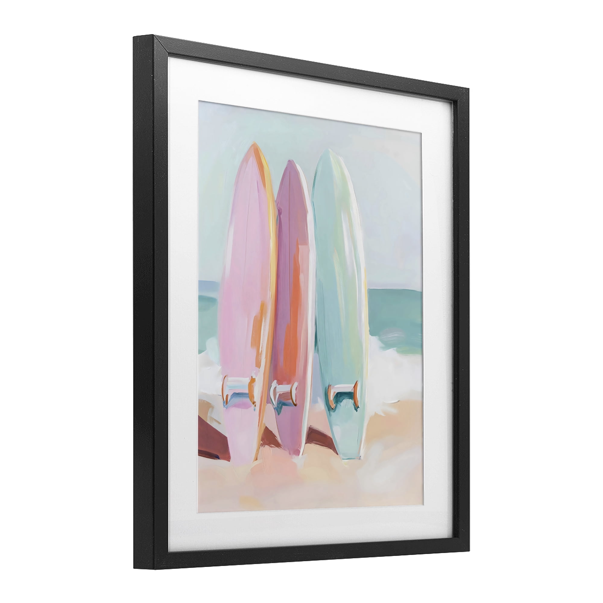 Stupell Industries Pastel Surfboards on Sandy Beach Black Framed Print Under Glass, design by The Prints Vibe