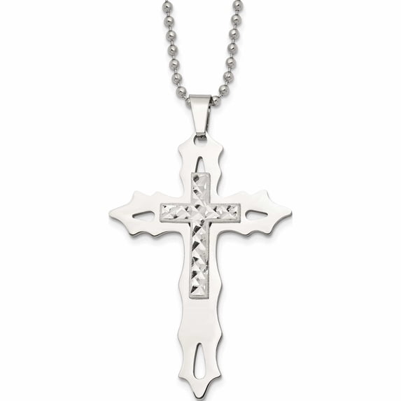 Stainless Steel Polished With Sterling Silver Inlay Cross 20In Necklace (20 X 41) Made In China -Jewelry By Sweet Pea
