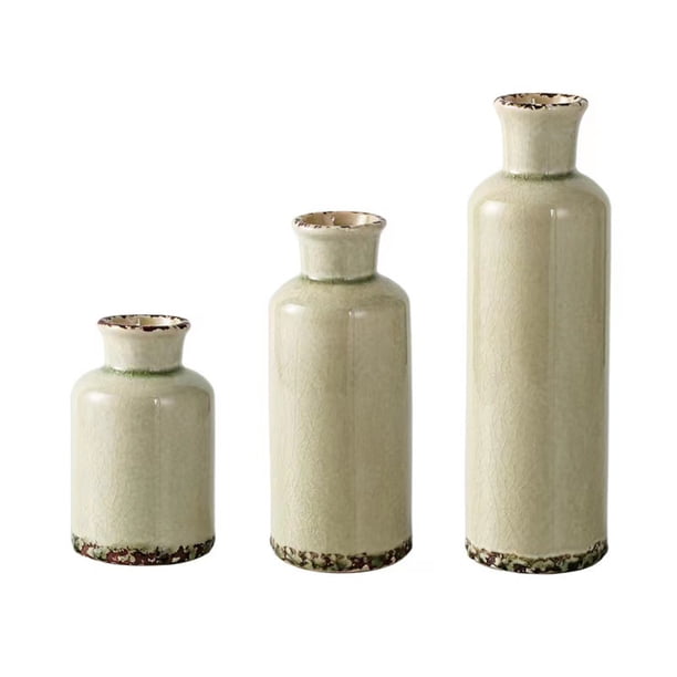 Matsuzay 3 jarrones de cerámica, jarrones de flores secas, decoración hecha a mano, arte Pastoral para el hogar, baño, mesa, suelo, Suministros de cerámica y alfarería Verde claro