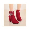 thumbnail image 4 of UKAP Women Winter Boots Comfort Ankle Booties Side Zip Block Heels Bootie Work Short Boot Frosted Red 9, 4 of 9