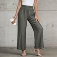 thumbnail image 5 of Women Cotton Linen Pants Smocked High Waisted Lightweight Comfy Wide Leg Dressy Casual Trousers with Pockets (S, Gray), 5 of 8