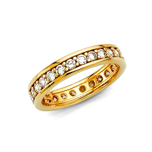 14k Yellow Gold Round Cubic Zirconia Eternity Channel Set Band Ring Size 7 Eternity Ring for Women and Men
