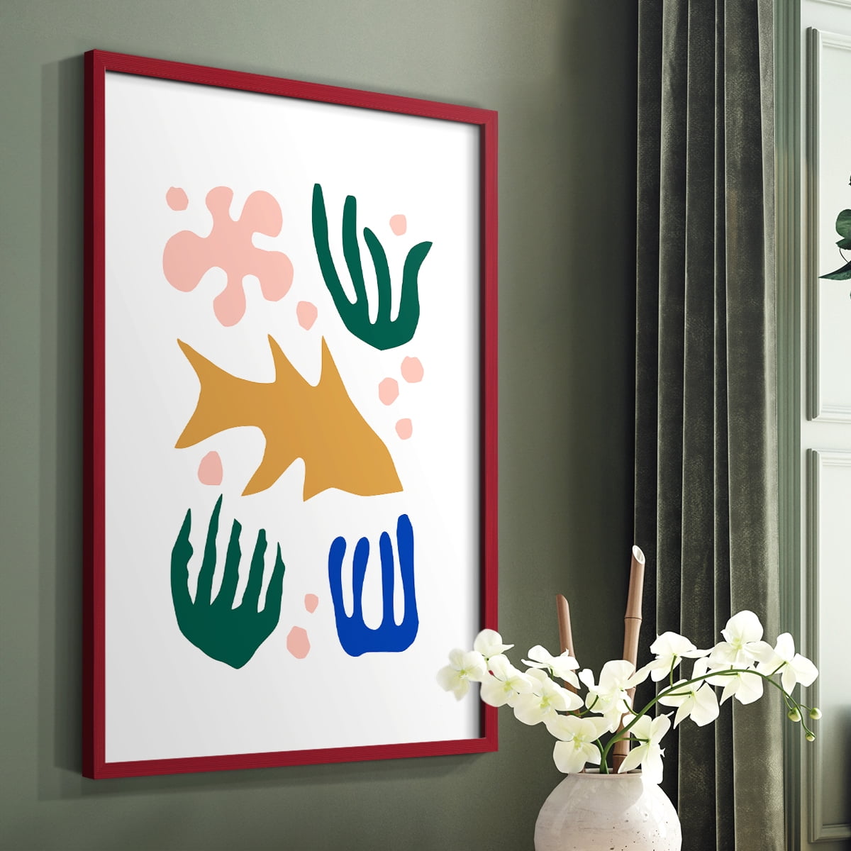 Matisse CDLXVI in Red Solid Wood Framed Print No Nail Hanging