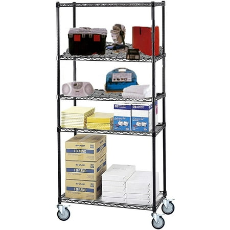 

14 Deep x 36 Wide x 92 High 5 Tier Black Wire Shelf Truck with 1200 lb Capacity