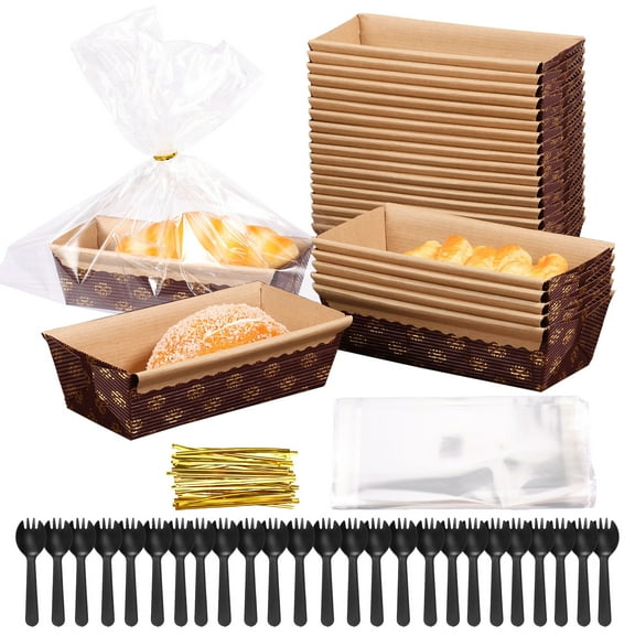 Ikoopy Paper Loaf Pans Kit with Plastic Bags Sturdy Versatile Paper Baking Loft Mold Practical Bread Pan Supplies Set for Bakery Use