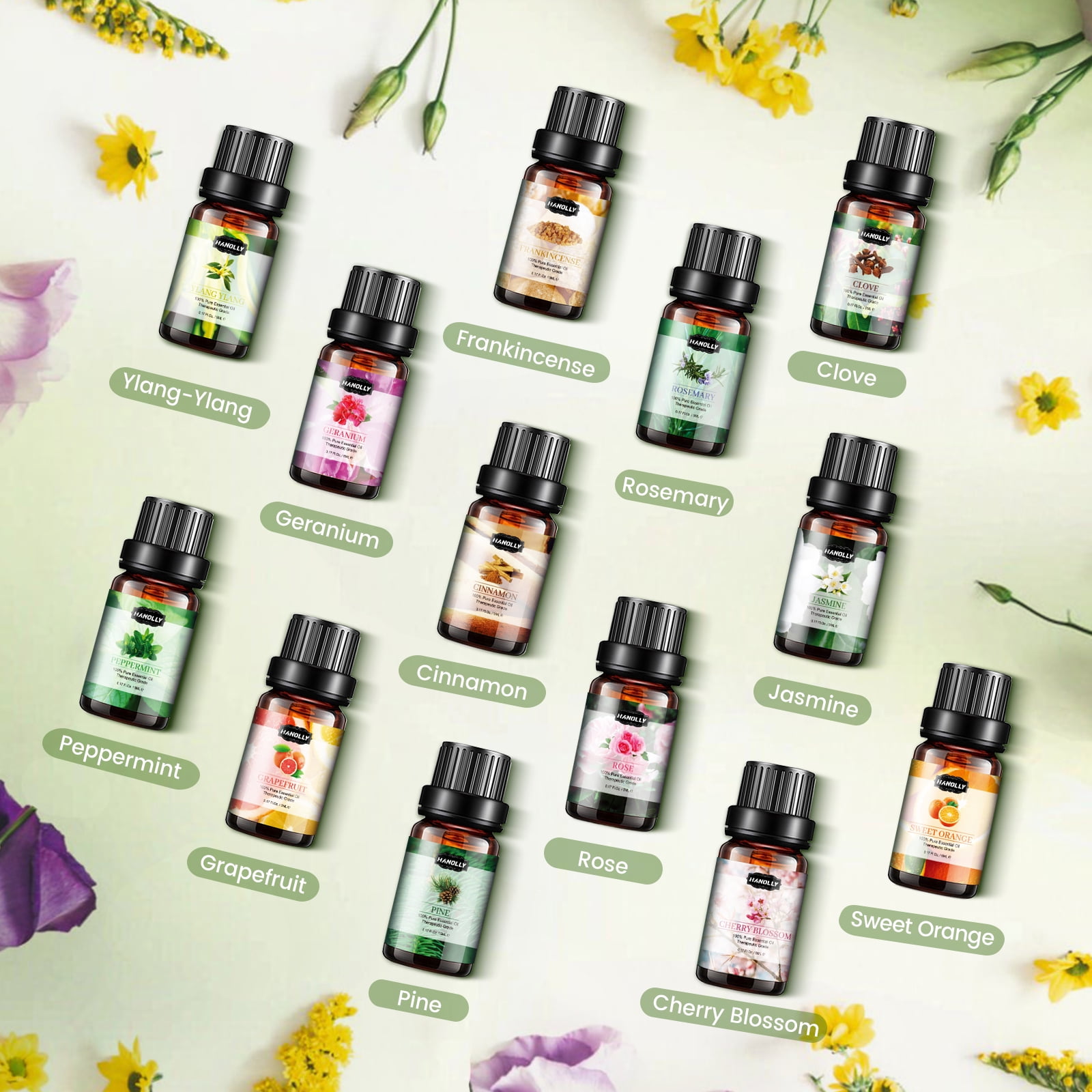 Hanolly Floral Essential Oil Set - 26 x 5ml Undiluted Oils for Diffuser, Massage & Skin Care