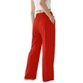 thumbnail image 4 of Women's Straight Wide Leg Pants Drawstring High Waisted Casual Long Trousers Red XXL, 4 of 5
