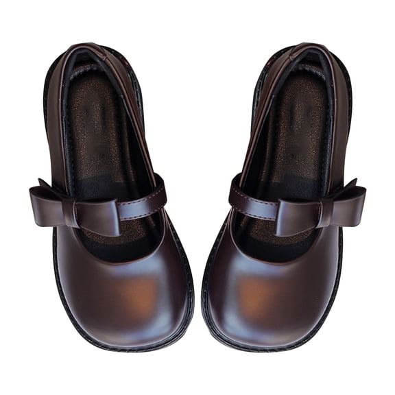 GiLiling Girls Mary Jane Flats, Bow Strap Closed Toe Dress Shoes, Non Slip School Uniform mps for Kids Summer Wear (Brown, 6-7 Years)