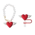 thumbnail image 2 of Sunjoy Tech 1 Set Tumbler Straw Cover Faux Pearl Chain Love Heart Wing Charm Water Cup Mug Handle Decoration Straw Tip Plug Topper Protector Tumbler Accessories, 2 of 7