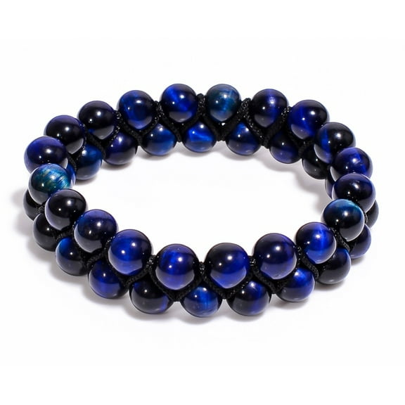 Blue Tiger Eye Gemstone Beaded Bracelet – 8MM Round Elastic Stretch Bracelet, Handmade Healing Crystal Jewelry for Men & Women