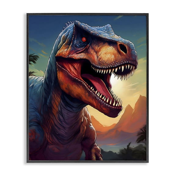 Stupell Industries Contemporary Dinosaur with Sunset Landscape Black Framed Giclee Art, 11 x 14, by Creative Studio