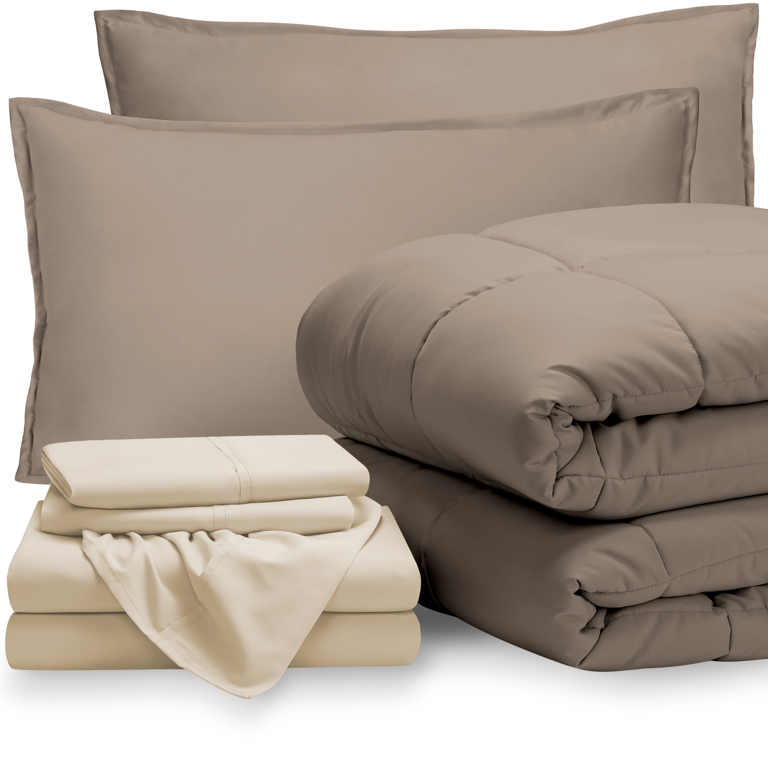 Bare Home Microfiber 7-Piece Taupe and Sand Bed in a Bag, Full XL