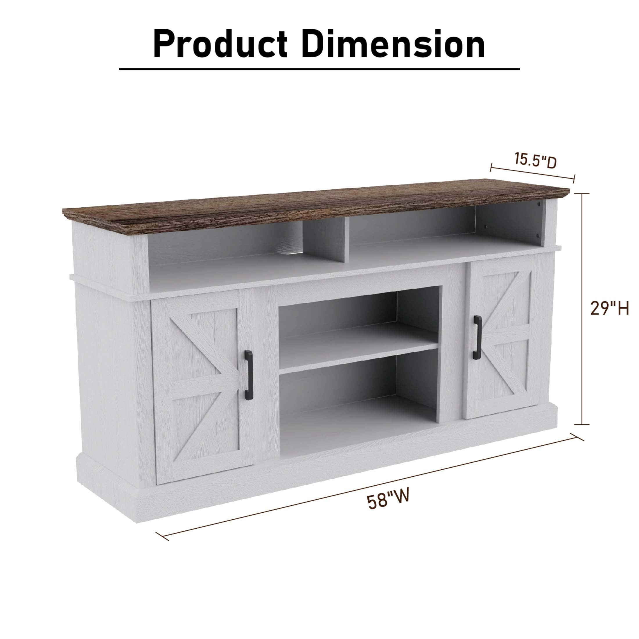 Luban Nese TV Stand for 65 Inch TV, Entertainment Center with Storage Cabinets and Barn Doors, Mid Century Modern Media TV Console Table for Living Room Bedroom (58" White)
