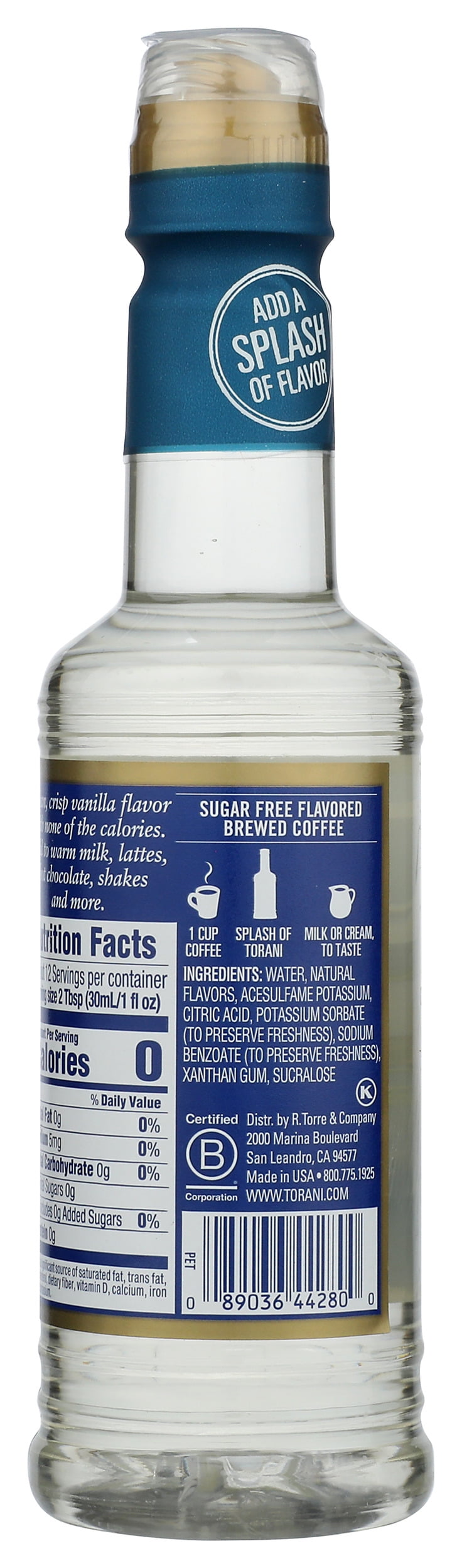 Pack of 4, Torani Sugar Free Vanilla Syrup, 12.7 fl oz
