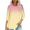 thumbnail image 1 of RXIRUCGD T-shirt Imprimé Décontracté d'Été pour Femmes Manches Trois-Quarts Col Rond Froncé Blouse, Beige, Taille : m, 1 of 4