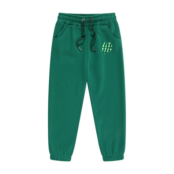Girls Boys Sweatpants St. Patrick's Day Clover Shamrock Graphic Sweat Pants Spring Fall Unisex Kids Athletic Pants Green 4-5 Years