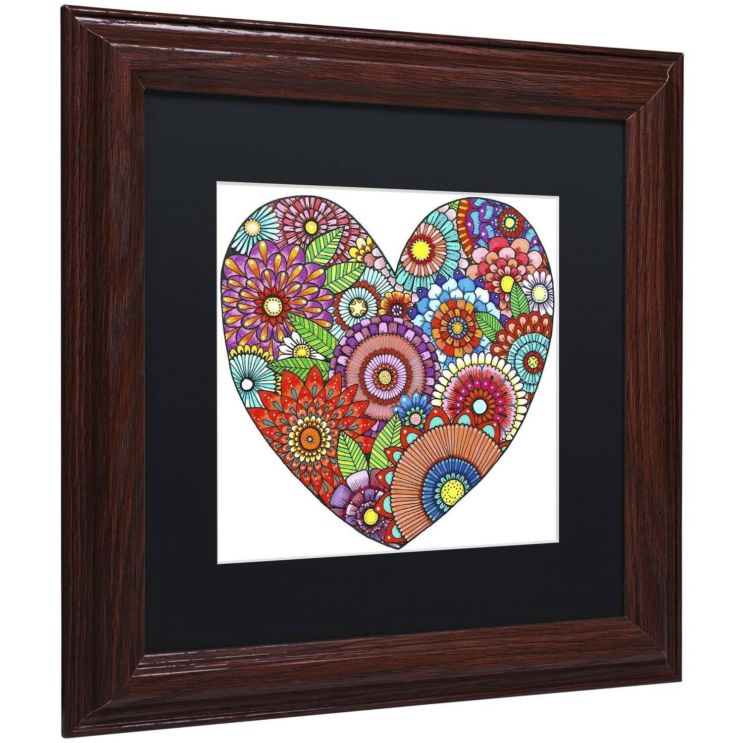 Trademark Fine Art "Floral Heart" Canvas Art by Hello Angel, Black Matte, Wood Frame