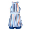 Sakmal Plus Size Bathing Suit Blue Swim Dress Striped Tummy Control
