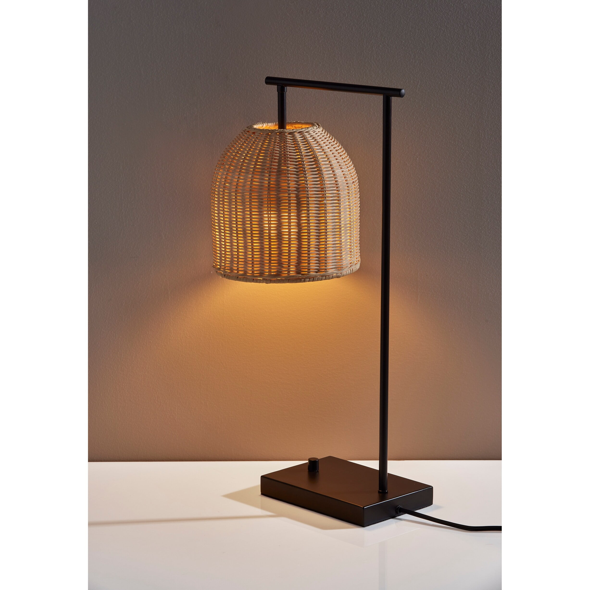 Adesso Bahama Table Lamp, Dark Bronze, Light Natural Rattan Shade