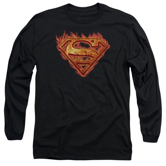 Superman Hot Metal Long Sleeve Adult 18/1 T-Shirt Black