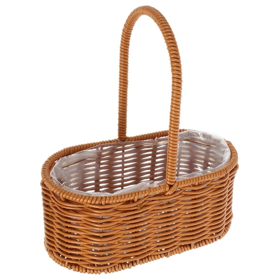 MLINS Flower Basket with Handle Imitation Rattan Woven Picnic Basket with Plastic Lining Picnic Basket