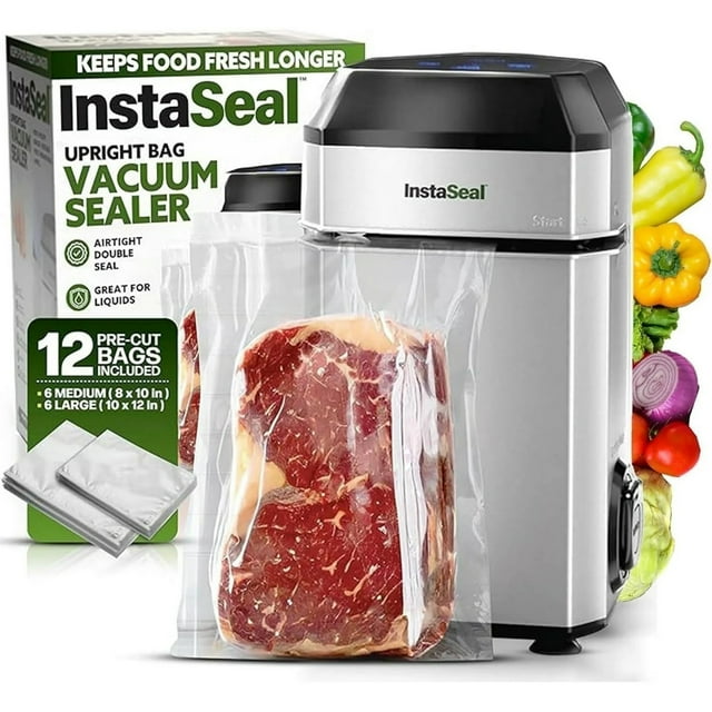 InstaSeal Scelleuse Sous Vide avec 12 Sacs de Rangement Quart Sécuritaires pour Aliments Appareil Compact à Double Joint Automatique