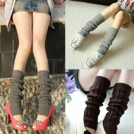 

Women Solid Color Winter Warm Cable Knit Leg Warmers Knitted Crochet Long Socks