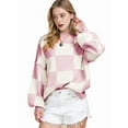 thumbnail image 6 of Women'S Fall Fashion Crew Neck Long Sleeve Lattice Ribbed Knit Loose Pullover Sweater Tops Pink M, 6 of 9