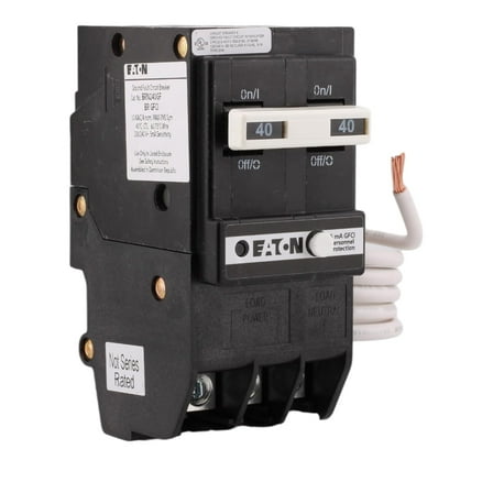 CUTLER-HAMMER BRN240GF 40 Amp Double Pole GFCI Circuit Breaker, Pigtail Neutral, 120/240V, 10kAIC, UL Listed (1)
