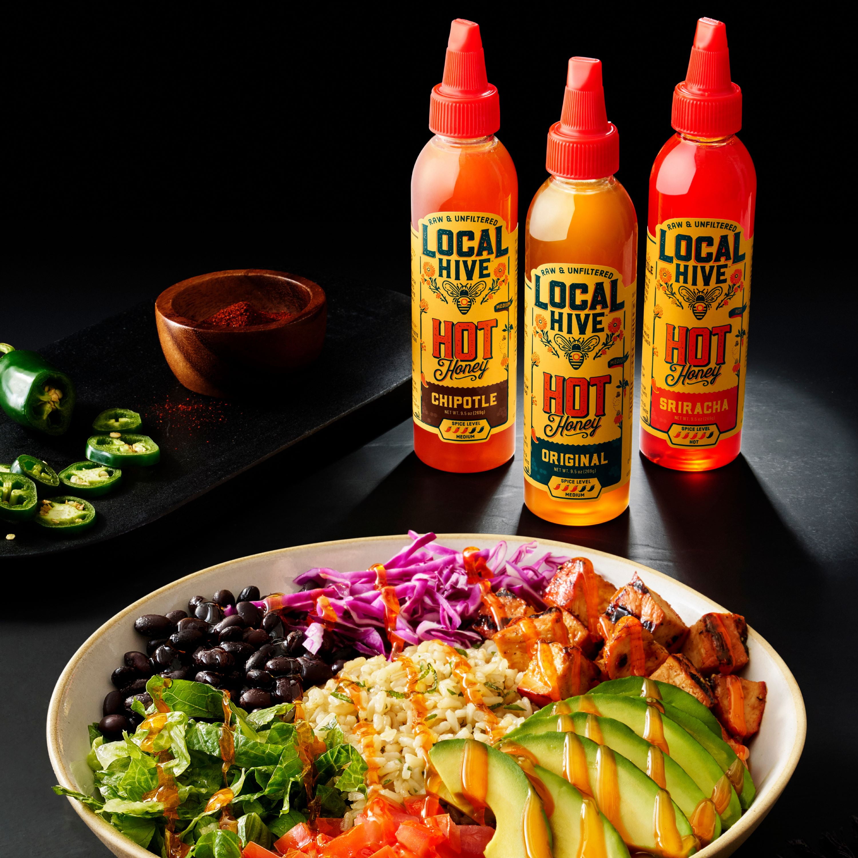 Local Hive, Sriracha Raw & Unfiltered Hot Honey, 9.0 oz Bottle