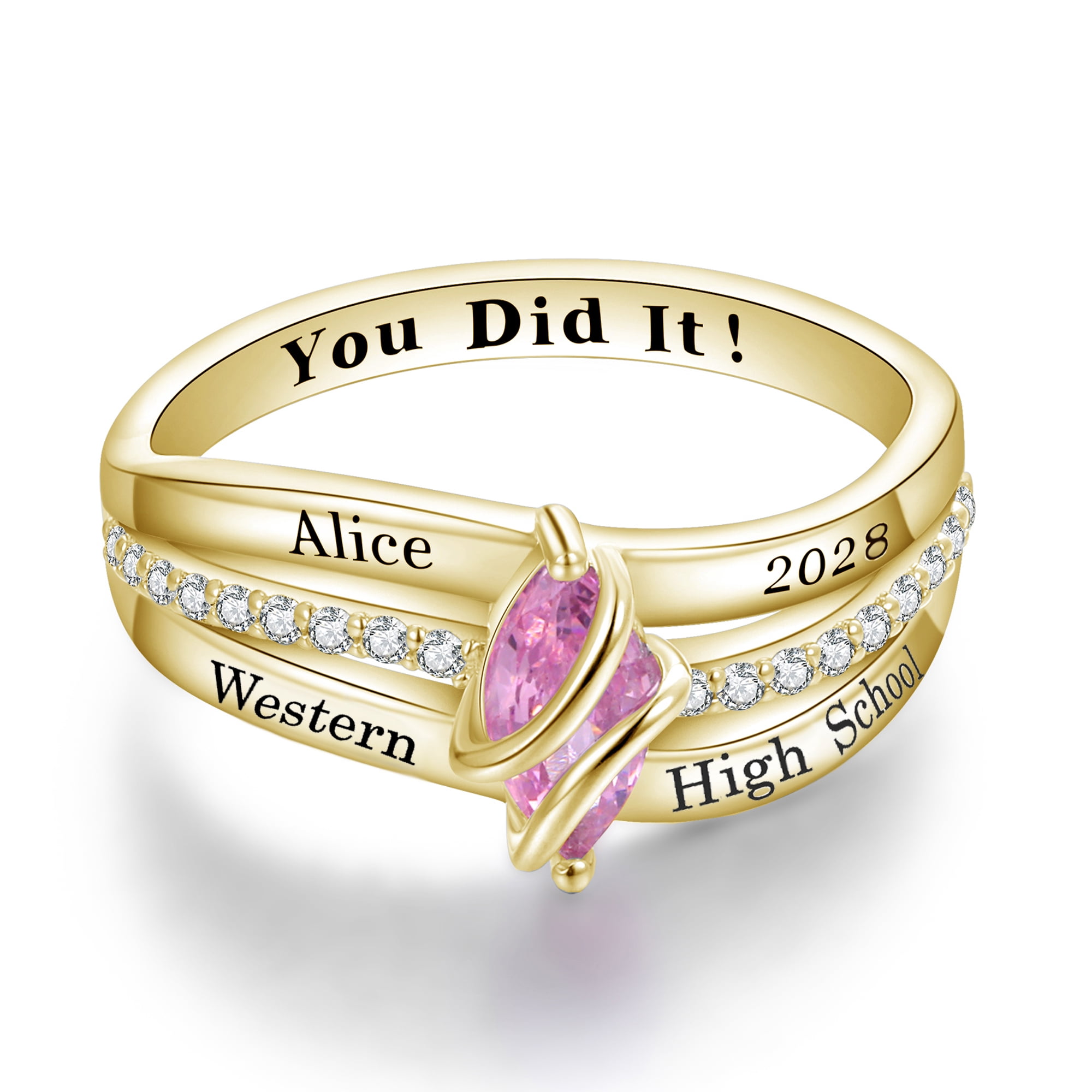 USA PJM Custom Women’s Class Ring Sterling Silver for High School & College Graduation-Gold