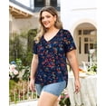 thumbnail image 4 of TIYOMI Womens Plus Size Shirts 4X Short Sleeve Tops Navy Blue Floral V-Neck Summer Colorful Flowers Tee Casual Tunics Loose Fit Blouses 4XL 24W 26W, 4 of 6