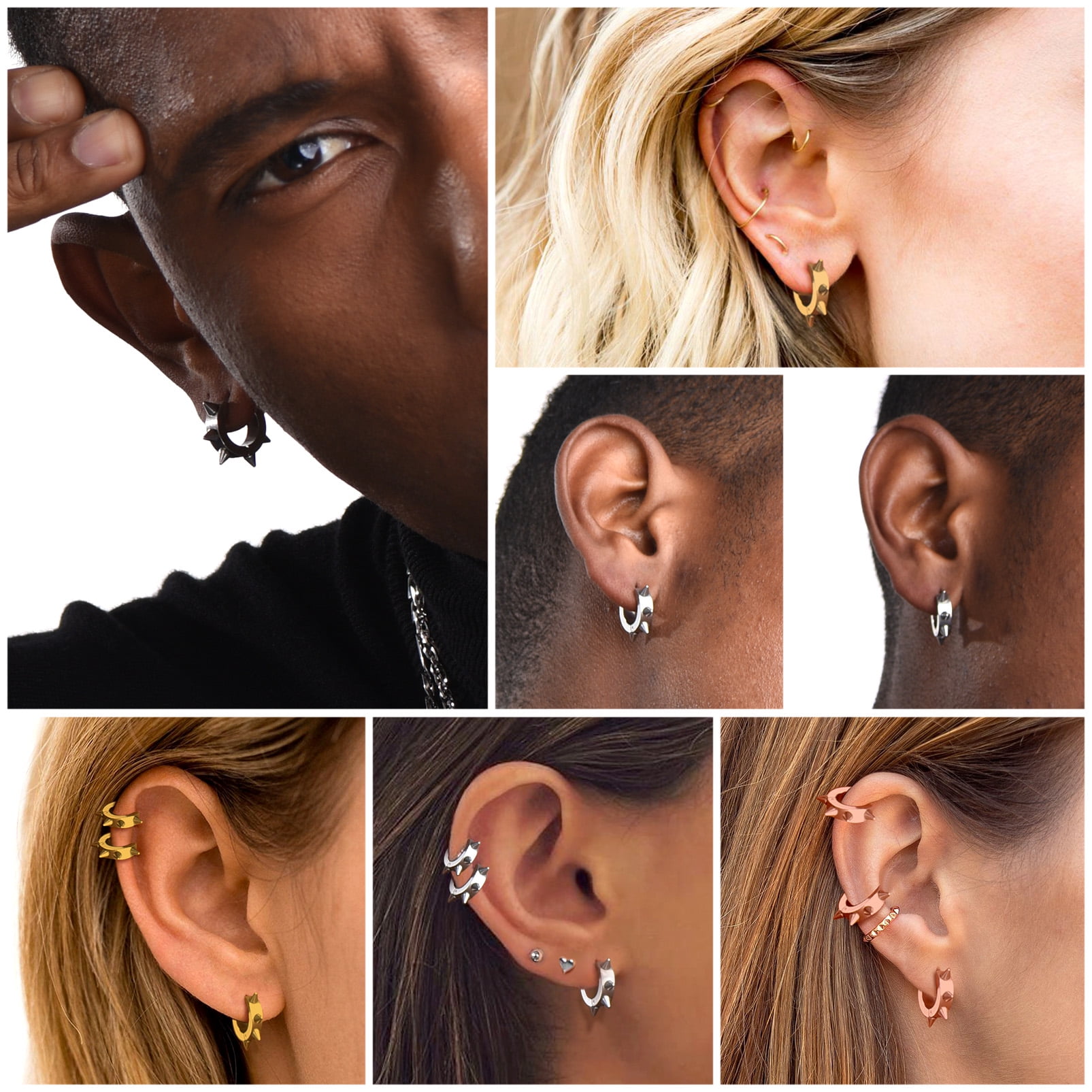 Silvora Gold Plated Small Huggie Hoop Earrings for Women Men Rivet Sterling Silver Punk Gothic Ear Hoops