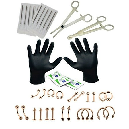 Black Eyebrow Ring - BodyJ4You Body Piercing Kit Rose Goldtone 16G 14G Tongue Tragus Ear Eyebrow Nipple Lot of 36 Pieces