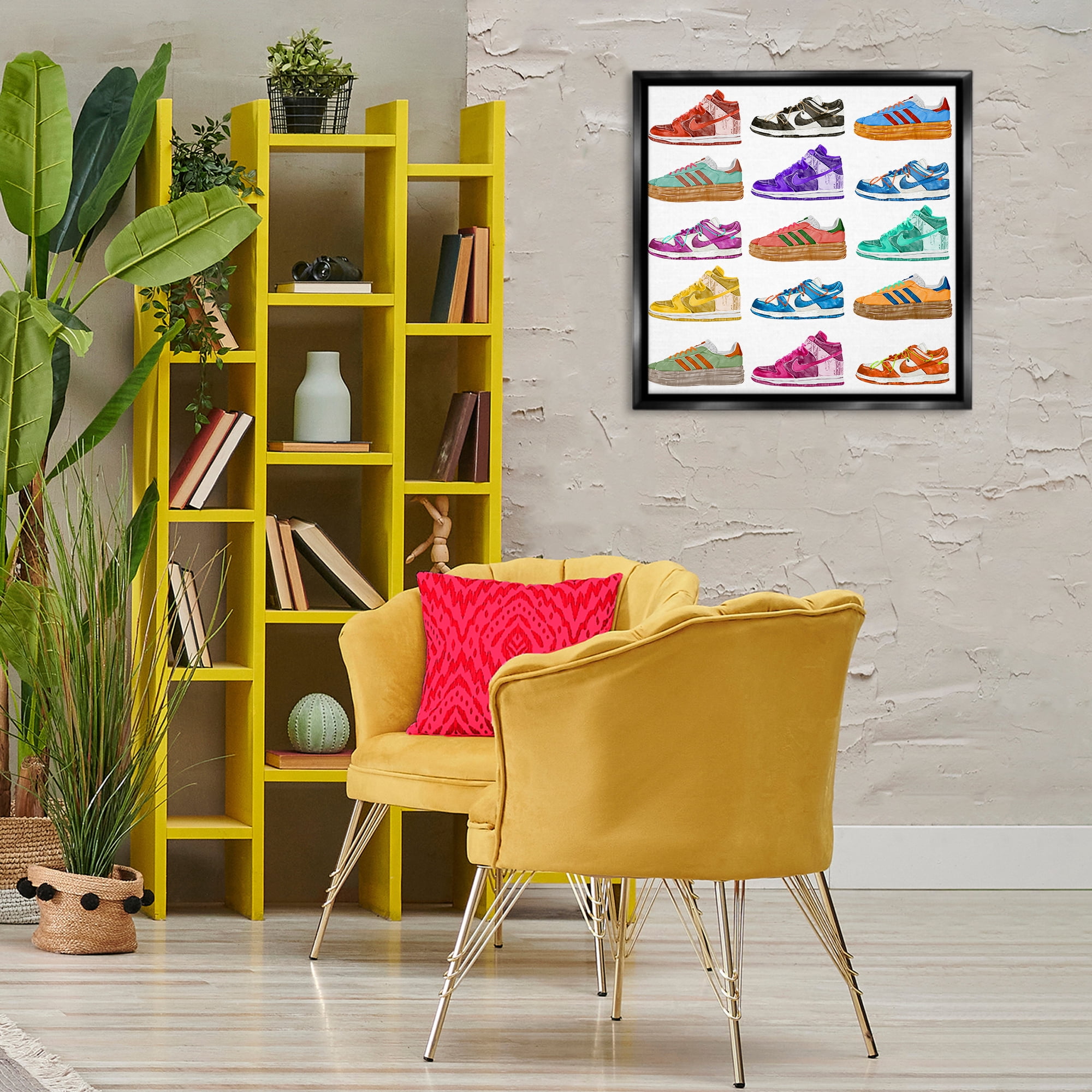 Stupell Industries Fashion Sneakers Array Fashion Painting Black Floater Framed Canvas Art Print Wall Art, 25 x 25