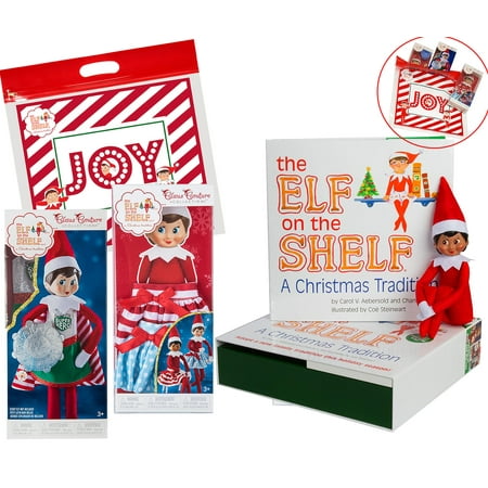 Elf on The Shelf Girl Dress Up Set incluedes Brown Eyed Girl Scout Elf, Twirling Skirt and Super Hero Value Pack