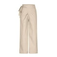 thumbnail image 6 of fartey Cotton Linen Summer Pants Women Roomy Pockets Waist Tie Wrap Long Pants Solid Color Casual Breathable Straight Leg Trousers, 6 of 7