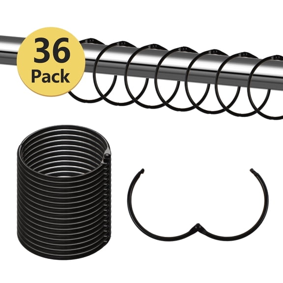 HUIANER 36 Pack Black Metal Shower Curtain Rings Hooks, Rustproof Heavy Duty Bathroom Curtain Hooks with Smooth Gliding