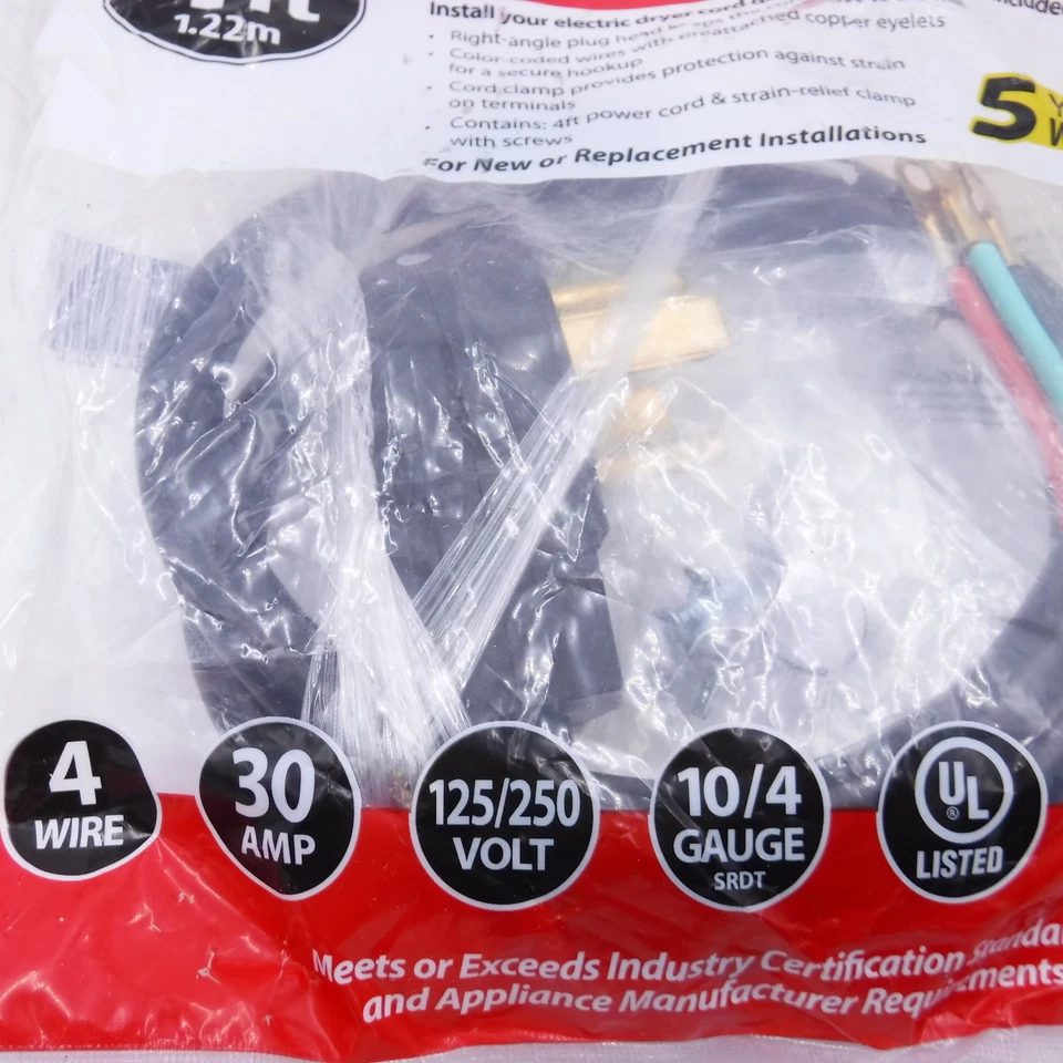 CIRCLE- Sela Certified 30 Amp 4-Wire Electric Dryer Power Cord 4Ft Mpn 90-2020