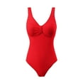 thumbnail image 6 of COMVALUE Women Ribbed One Piece Swimsuit Sports Wide Straps Scoop Neck Summer Tummy Control Swimsuit (Red, XXL), 6 of 6