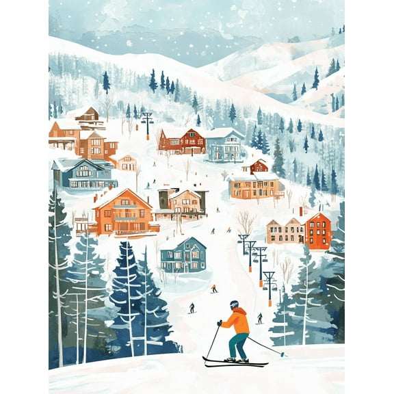 Winter Village Ski Resort Canvas Print/Wall Art， Perfect for Living Room， Bedroom， Cabin， Ski Lodge， and Office Decor.