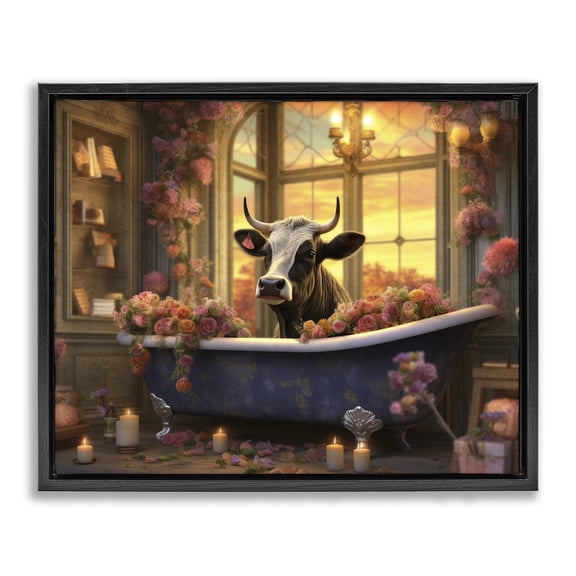Stupell Industries Glam Bathing Cow at Sunset Black Floating Frame Canvas Art, 21 x 17, by Lazar Studio
