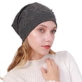 thumbnail image 1 of UDIYO Beanie Hat Double-layers Pearl Rhinestone Decor Baggy Slouchy Keep Warm Thin Spring Autumn Winter Women Skull Cap for Outdoor, 1 of 8