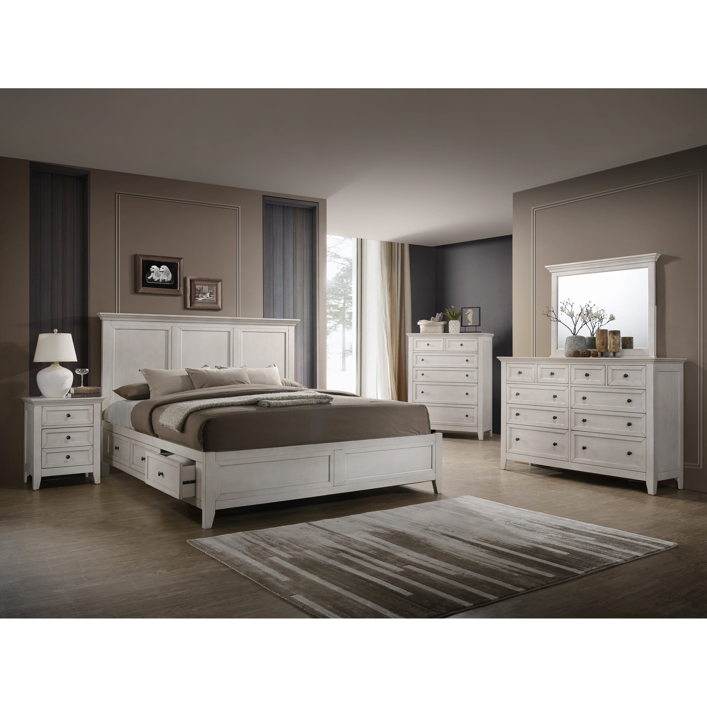 Intercon Nightstand, 3 Drawer in Rustic White