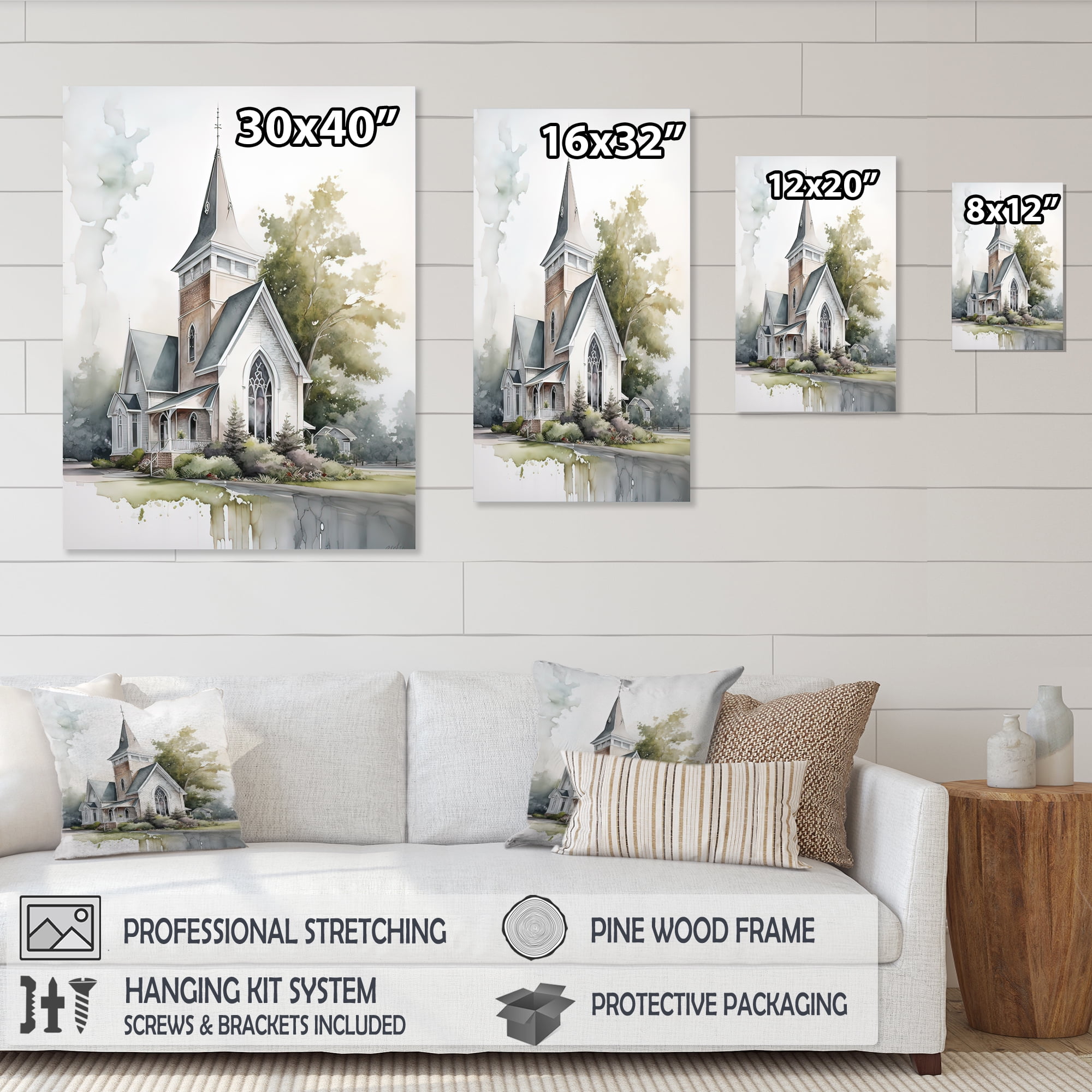 Designart Church In A Small Town III Canvas Wall Art